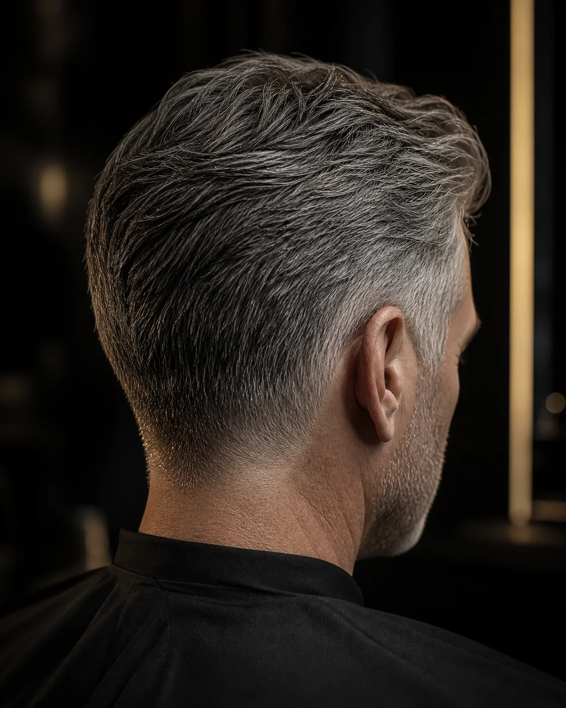 Natural grey blending with a softly tapered finish