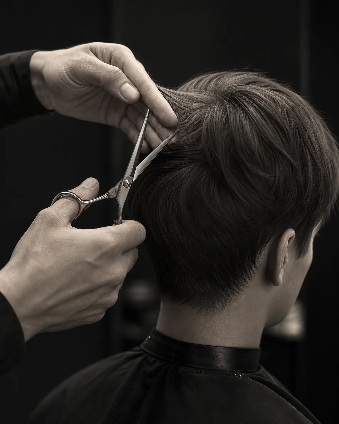 Fine hair shaped with a clean, natural scissor finish